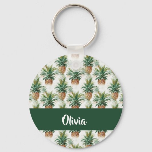 Pineappelpatroon op wit sleutelhanger (Voorkant)