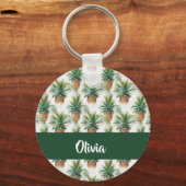 Pineappelpatroon op wit sleutelhanger (Voorkant)
