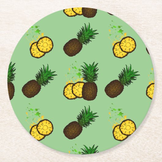 Pineappelpatroon Ronde Kartonnen Onderzetter (Voorkant)