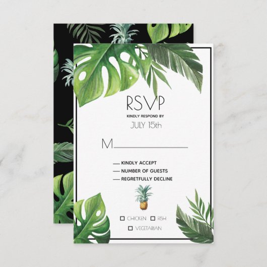 Pineappelverwijdering Tropische vulling RSVP Kaartje (Voorkant / Achterkant)