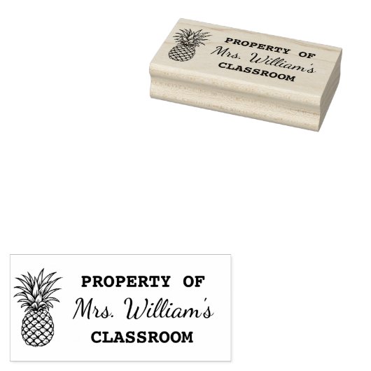 Pineapple - Aangepaste leraar naam Boek Classroom Rubberstempel (Gestempeld)