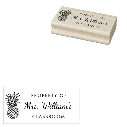 Pineapple - Aangepaste leraar naam Boek Classroom Rubberstempel (Gestempeld)