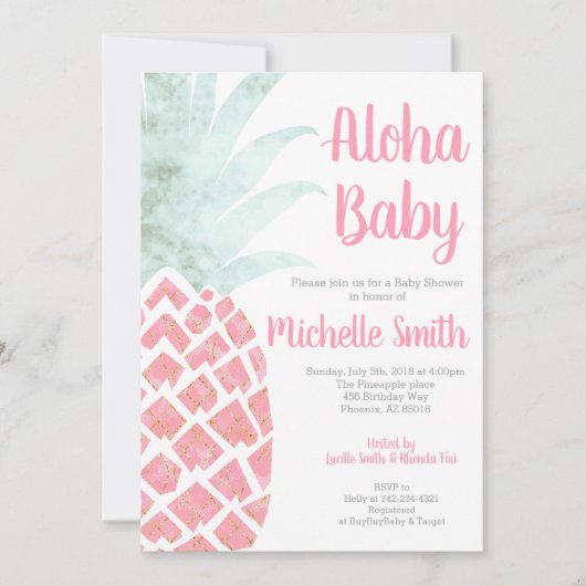 Pineapple Aloha Summer Tropical Fruit Baby shower Kaart (Voorkant)