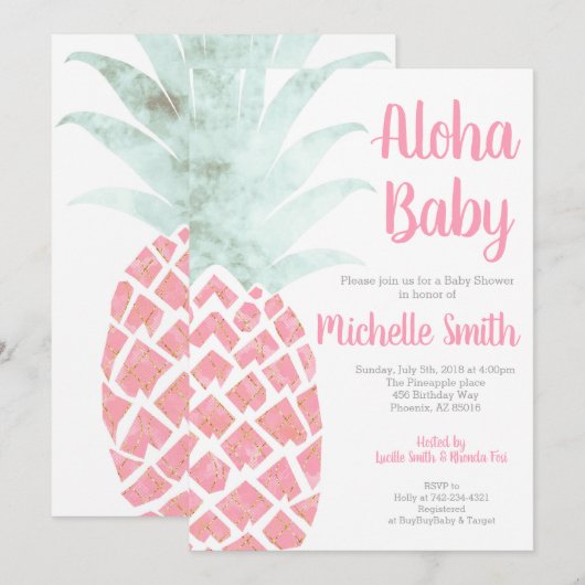 Pineapple Aloha Summer Tropical Fruit Baby shower Kaart (Voorkant / Achterkant)