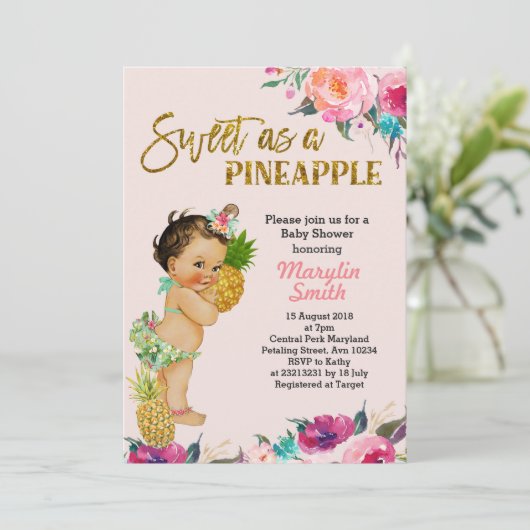 Pineapple Baby shower Invitation Tropical Kaart (Staand voorkant)