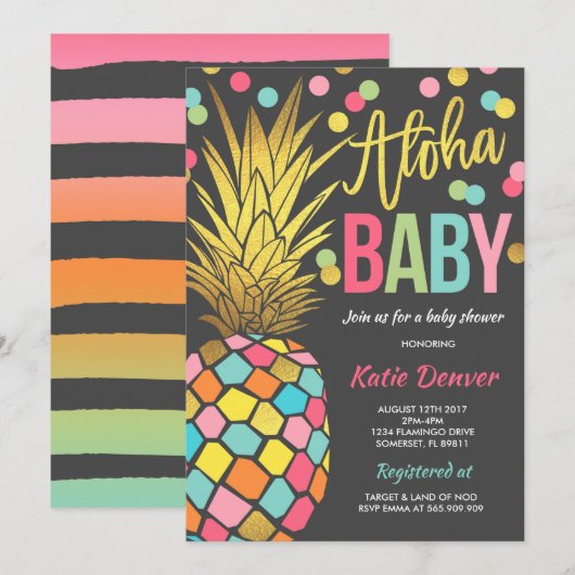 Pineapple Baby shower Invitation Tropical Shower Kaart (Voorkant / Achterkant)