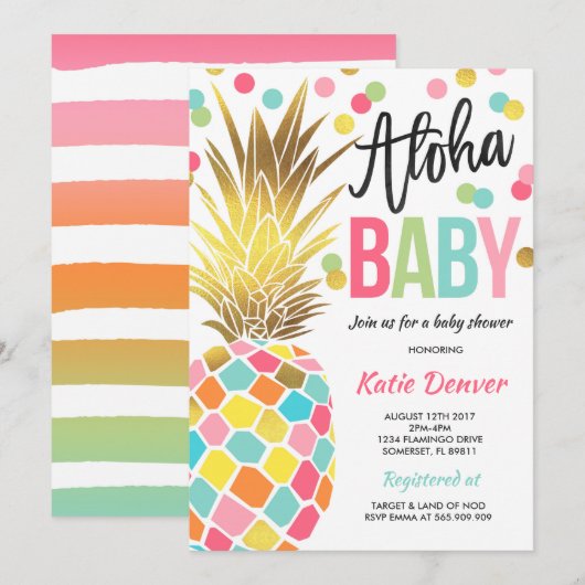 Pineapple Baby shower Invitation Tropical Shower Kaart (Voorkant / Achterkant)