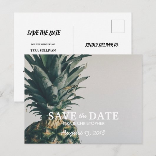 Pineapple Beach Bestemming Bruiloft Bewaar de datu Aankondigingskaart (Voorkant / Achterkant)