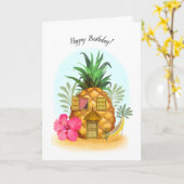 Pineapple Beach House Verjaardag Kaart (Gele Bloem)