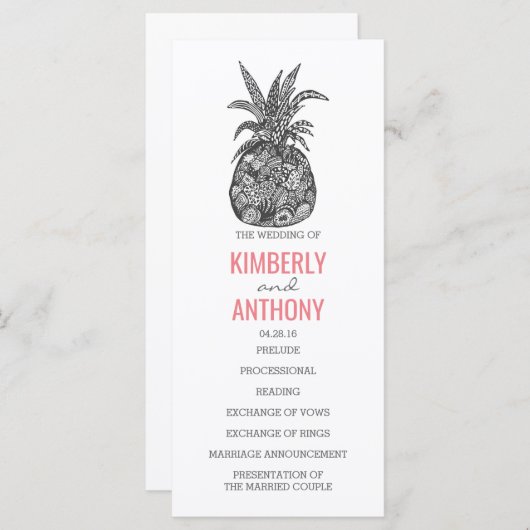 Pineapple Beach huwelijksprogramma's Programmakaart (Voorkant / Achterkant)