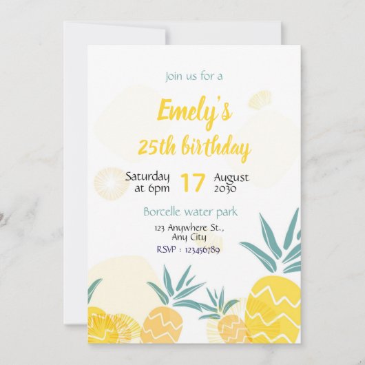 Pineapple Birthday invitaton Template bday invite  Kaart (Voorkant)