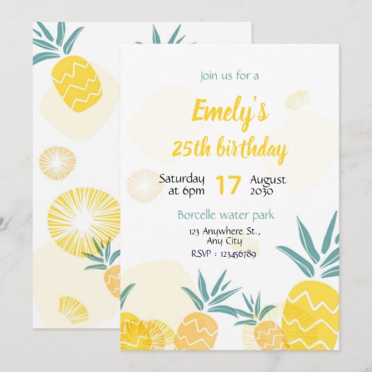 Pineapple Birthday invitaton Template bday invite  Kaart (Voorkant / Achterkant)