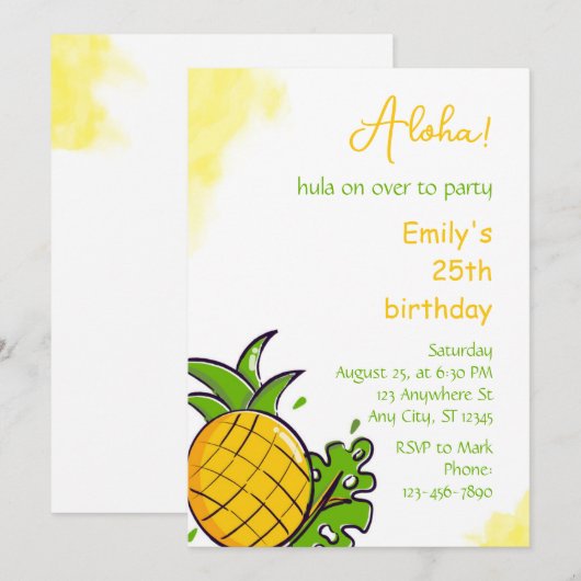 Pineapple birthday party invitation template kaart (Voorkant / Achterkant)