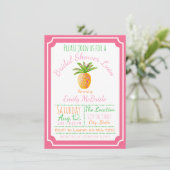 Pineapple Bruiloft Feest Uitnodiging Roze Bries (Staand voorkant)