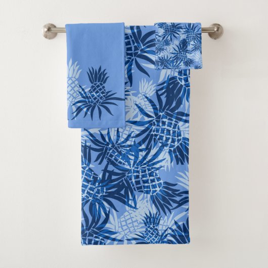 Pineapple Camo Hawaiian Tropisch Coördinaat - Blau Bad Handdoek (Insitu)