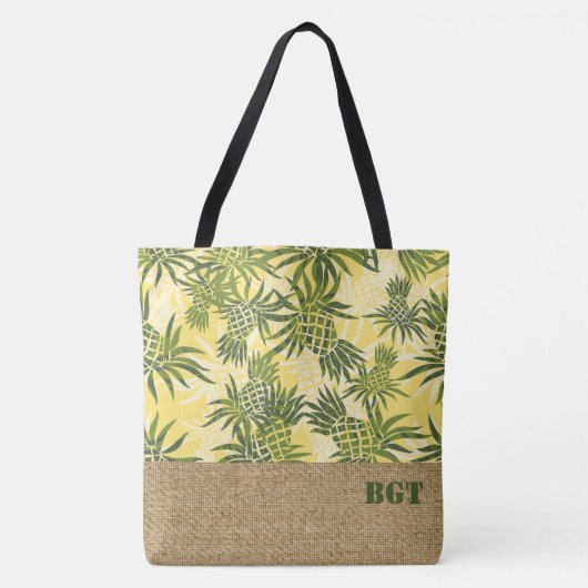 Pineapple Camo Monogram Hawaiian Beach Bag Tote Bag (Voorkant)