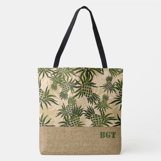 Pineapple Camo Monogram Hawaiian Beach Bag Tote Bag (Voorkant)