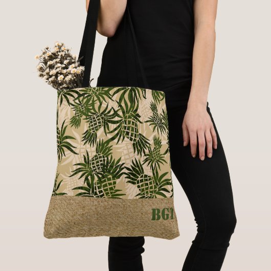 Pineapple Camo Monogram Hawaiian Beach Bag Tote Bag (Dichtbij)
