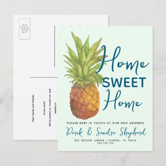 Pineapple Change of Address Briefkaart | tropisch (Voorkant / Achterkant)