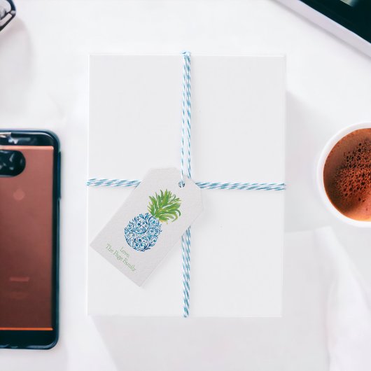 Pineapple Chinoiserie Blue White, gepersonaliseerd Cadeaulabel