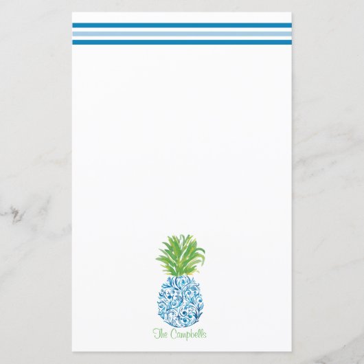 Pineapple Chinoiserie Blue White Preppy Name (Voorkant)
