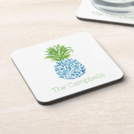 Pineapple Chinoiserie Blue White Preppy Name Bier Onderzetter