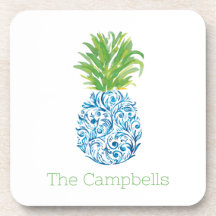 Pineapple Chinoiserie Blue White Preppy Name