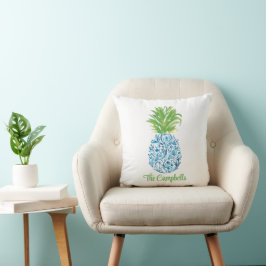 Pineapple Chinoiserie Blue White Preppy Name Kussen