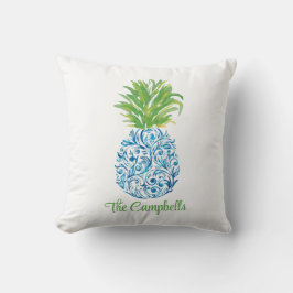 Pineapple Chinoiserie Blue White Preppy Name Kussen