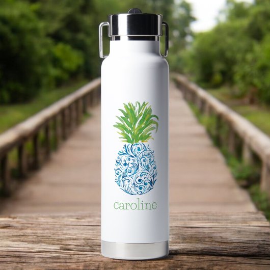 Pineapple Chinoiserie Blue White Preppy Name Waterfles