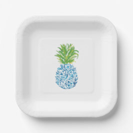Pineapple Chinoiserie Blue White Preppy Papieren Bordje