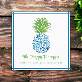 Pineapple Chinoiserie Blue White Preppy Vierkante Visitekaartje