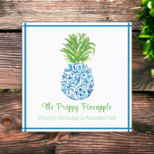 Pineapple Chinoiserie Blue White Preppy Vierkante Visitekaartje