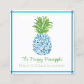 Pineapple Chinoiserie Blue White Preppy Vierkante Visitekaartje (Voorkant)
