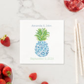 Pineapple Chinoiserie Blue White Preppy Wedding Servet (Insitu)