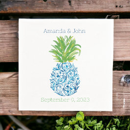 Pineapple Chinoiserie Blue White Preppy Wedding Servet