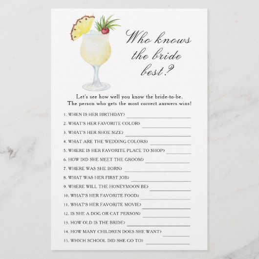 Pineapple Cocktail Bridal shower - Bride the best (Voorkant)