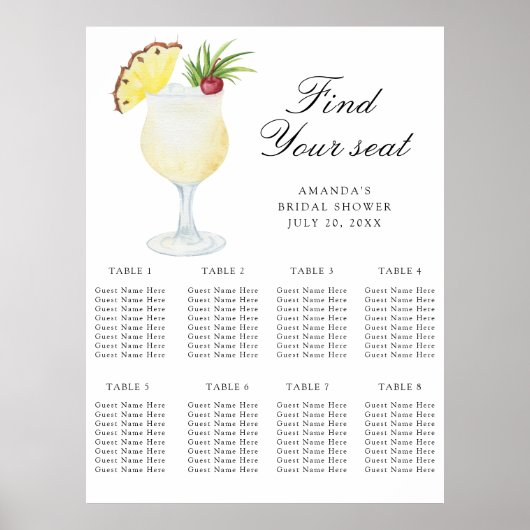 Pineapple Cocktail Wedding seating chart Poster (Voorkant)