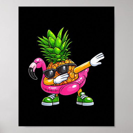 Pineapple Dabbing Flamingo Aloha Hawaii Tropical V Poster (Voorkant)