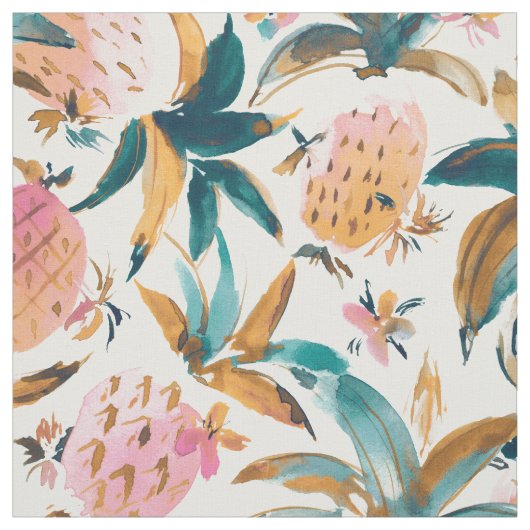 PINEAPPLE DANCE Pink Pineappel Waterverf Stof (Swatch)
