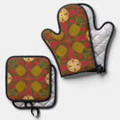 Pineapple Design on Red Background Ovenwant & Pannenlap Set (Voorkant / Achterkant)