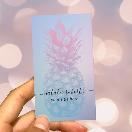 Pineapple Elegant Pink & Blue Classy Typografie Visitekaartje