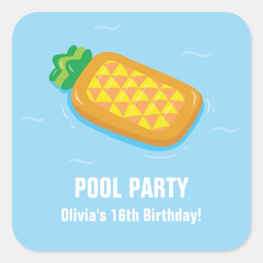 Pineapple Float Pool Verjaardagsfeest Stickers (Voorkant)