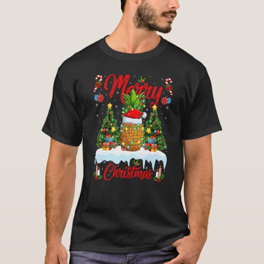 Pineapple Fruit Lights Xmas Tree Santa Pineapple C T-shirt (Voorkant)
