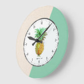 PineApple & Geometric Beige & Green Linen Grote Klok (Hoek)