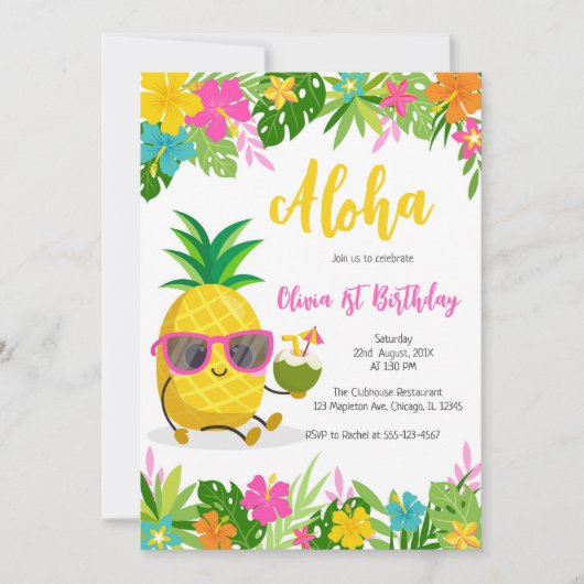Pineapple Girl Birthday Aloha Hawaii Summer Kaart (Voorkant)
