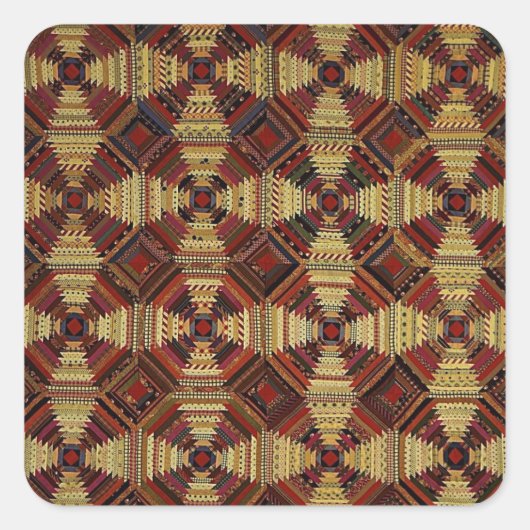 Pineapple Log Cabin Patchwork Ontwerp Vierkante Sticker (Voorkant)