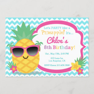 Pineapple Luau Birthday Party Invitation Kaart