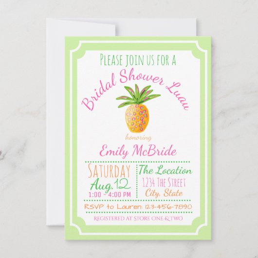 Pineapple Luau Bruiloftsuitnodiging Kaart (Voorkant)