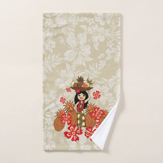 Pineapple Luau Hawaiian Hula Girl Coordinate-Tan Bad Handdoek (Handdoek)